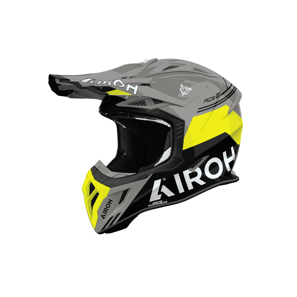 Airoh Aviator Ace 2 Fury Grigio/Giallo Fluo Lucido (AV22F31), casco cross in vista laterale di tre quarti