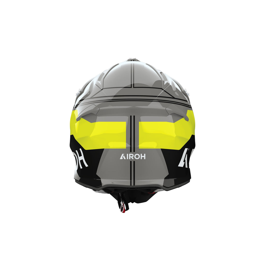 Airoh Aviator Ace 2 Fury Grigio/Giallo Fluo Lucido (AV22F31), vista posteriore con il logo Airoh