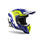 Airoh Aviator Ace 2 Ground Blu/Giallo Fluo/Bianco Lucido AV22G31, casco cross, vista di tre quarti dal lato destro