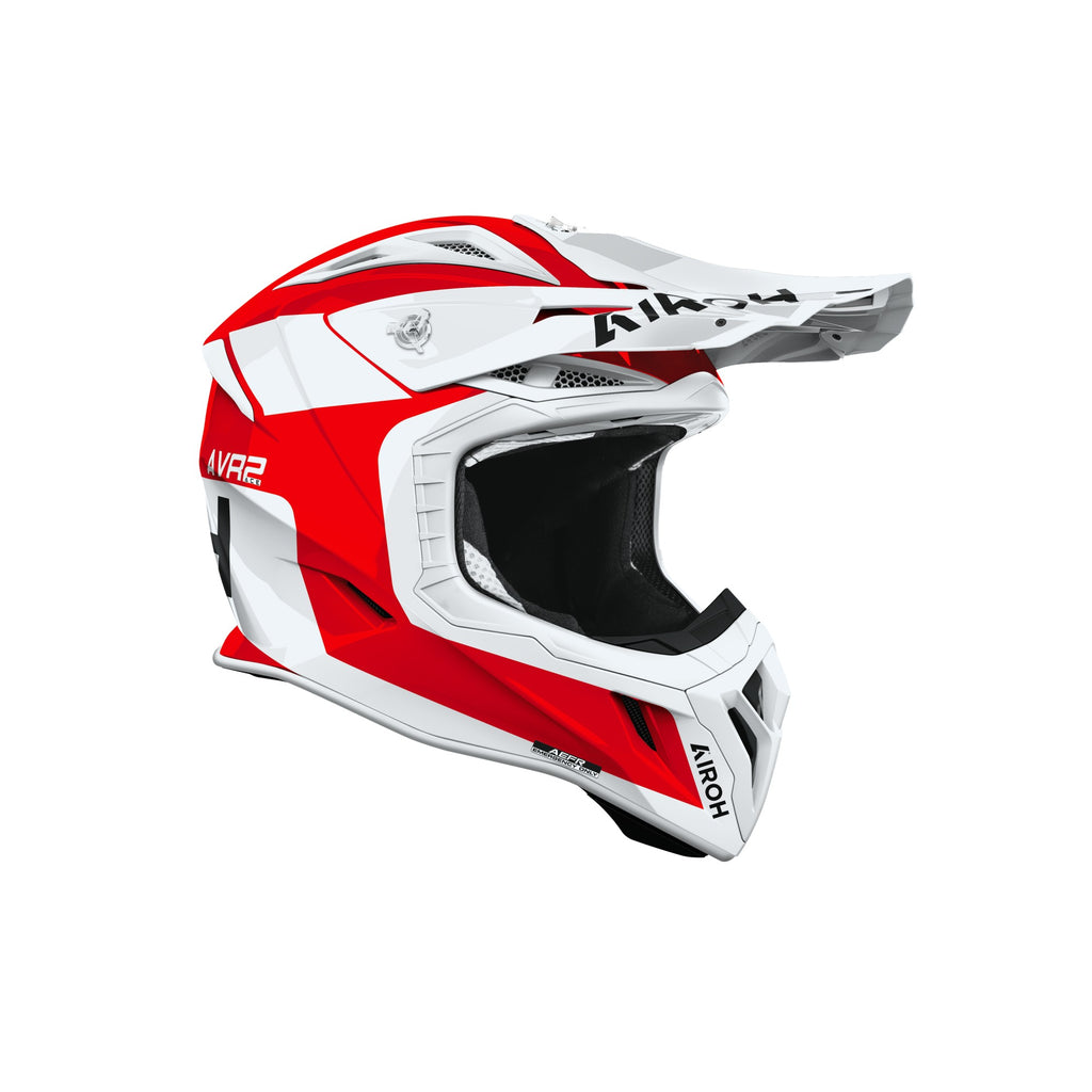 Casco cross Airoh Aviator Ace 2 Iron Rosso/Bianco Lucido, vista di tre quarti dal lato opposto