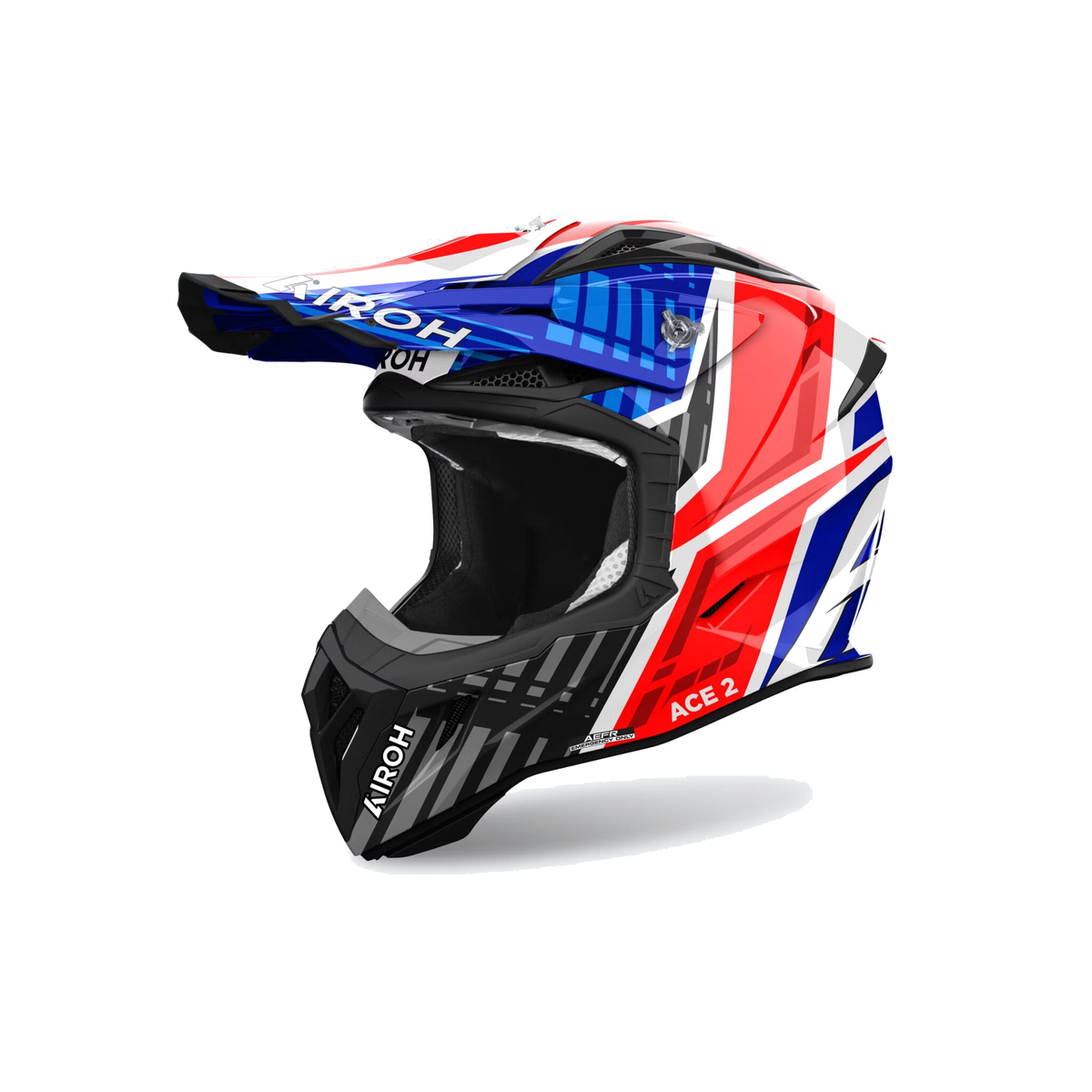 Airoh Aviator Ace 2 Proud Blu/Rosso/Bianco Lucido AV22P18, casco cross, vista di tre quarti dal lato sinistro