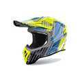 Airoh Aviator Ace 2 Proud Giallo Fluo/Azzurro/Grigio Lucido AV22P31, casco cross, vista di tre quarti dal lato sinistro