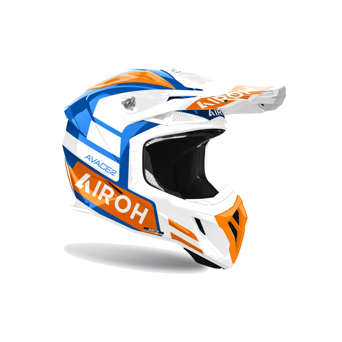 Airoh Aviator Ace 2 Sake Bianco/Blu/Arancio Lucido AV22A32, casco cross, vista di tre quarti dal lato destro