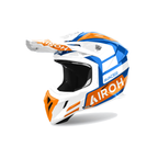 Airoh Aviator Ace 2 Sake Bianco/Blu/Arancio Lucido AV22A32, casco cross, vista di tre quarti dal lato sinistro