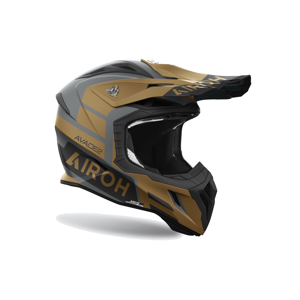 Airoh Aviator Ace 2 Sake Grigio/Oro Opaco AV22A35, casco cross, vista di tre quarti dal lato destro