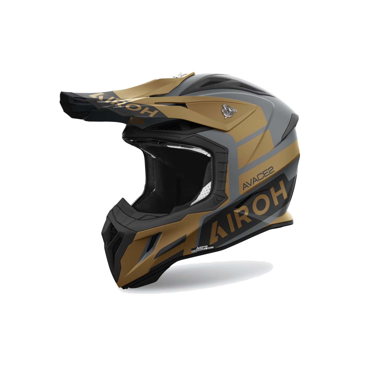 Airoh Aviator Ace 2 Sake Grigio/Oro Opaco AV22A35, casco cross, vista di tre quarti dal lato sinistro