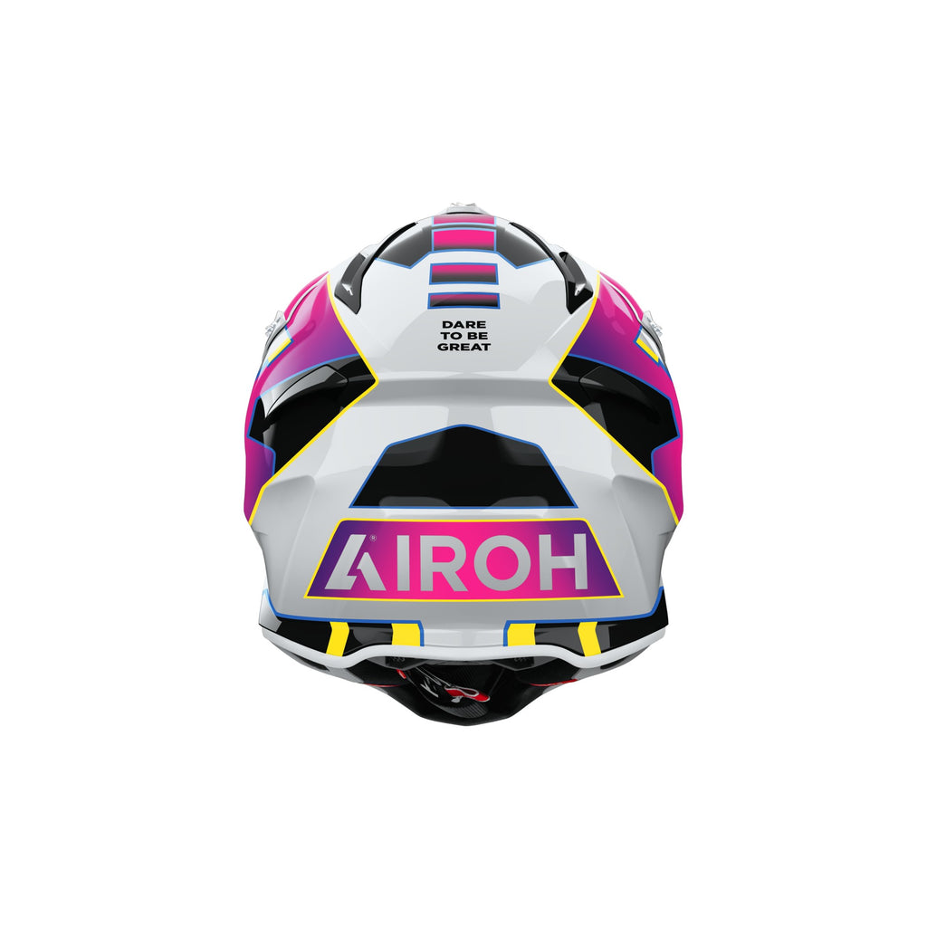 Airoh Aviator Ace 2 Sunrise Bianco/Multicolore Lucido (AV22S38), vista posteriore con il logo Airoh