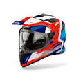 Airoh Bandit BADX-X Airspeed Blu/Rosso Lucido (BATA29), casco adventure visto di tre quarti dal lato sinistro, grafica bianca, rossa e blu, lucida