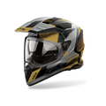 Airoh Bandit BADX-X Airspeed Sabbia Opaco (BATA35), casco adventure visto di tre quarti dal lato sinistro, grafica sabbia, grigia e nera, opaca