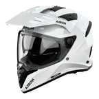 Airoh Bandit BADX-X Color Bianco Lucido (BA14), casco adventure visto di tre quarti dal lato sinistro, grafica bianca lucida a tinta unita