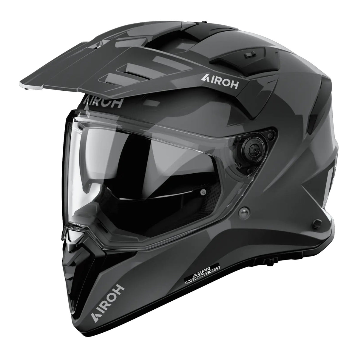 Airoh Bandit BADX-X Color Grigio Scuro Lucido (BA99), casco adventure visto di tre quarti dal lato sinistro, grafica grigio scuro lucida a tinta unita
