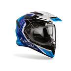 Airoh Bandit BADX-X Cube Blu Lucido visto di tre quarti dal lato destro, con frontino e visiera