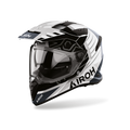 Airoh Bandit BADX-X Cube Grigio Lucido (BATC16), casco adventure visto di tre quarti dal lato sinistro, grafica grigia, bianca e nera, lucida