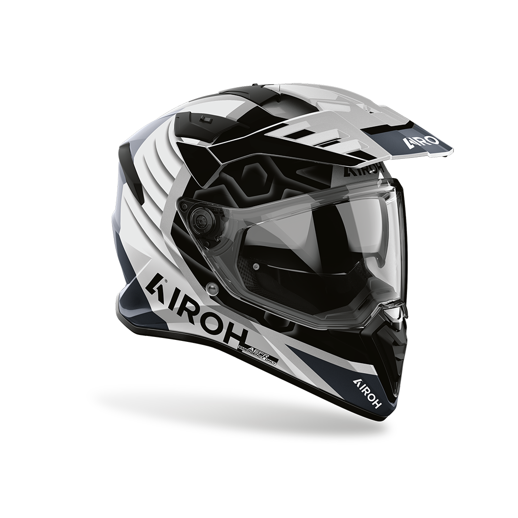 Airoh Bandit BADX-X Cube Grigio Lucido visto di tre quarti dal lato destro, con frontino e visiera
