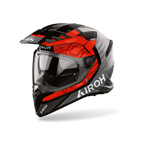 Airoh Bandit BADX-X Cube Rosso Lucido (BATC55), casco adventure visto di tre quarti dal lato sinistro, grafica rossa, grigia e nera, lucida