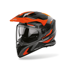 Airoh Bandit BADX-X Glitch Arancio Opaco (BATG32), casco adventure visto di tre quarti dal lato sinistro, grafica nera e grigia con inserti arancio, opaca