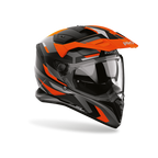 Airoh Bandit BADX-X Glitch Arancio Opaco visto di tre quarti dal lato destro, con frontino e visiera