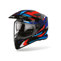 Airoh Bandit BADX-X Glitch Blu/Rosso Lucido (BATG18), casco adventure visto di tre quarti dal lato sinistro, grafica nera, blu e rossa con inserti azzurri, lucida