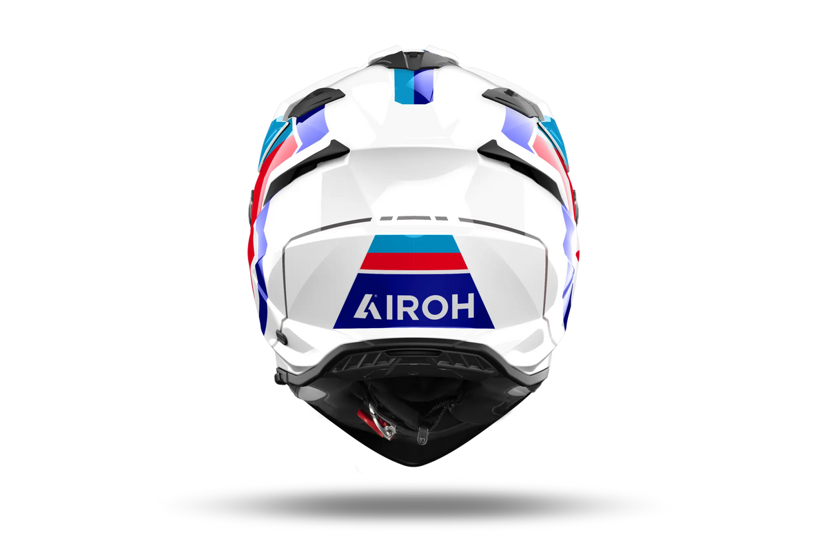 Airoh Bandit BADX-X Horn Bianco Lucido visto da dietro, con la parte posteriore della calotta