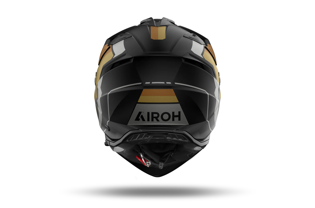 Airoh Bandit BADX-X Horn Oro Opaco visto da dietro, con la parte posteriore della calotta