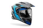 Airoh Bandit BADX-X Spicy Blu Lucido visto di tre quarti dal lato destro, con frontino e visiera