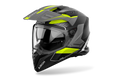 Airoh Bandit BADX-X Tune Giallo Opaco (BAT31), casco adventure visto di tre quarti dal lato sinistro, grafica grigia e nera con inserti gialli, opaca