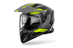 Airoh Bandit BADX-X Tune Giallo Opaco (BAT31), casco adventure visto di tre quarti dal lato sinistro, grafica grigia e nera con inserti gialli, opaca