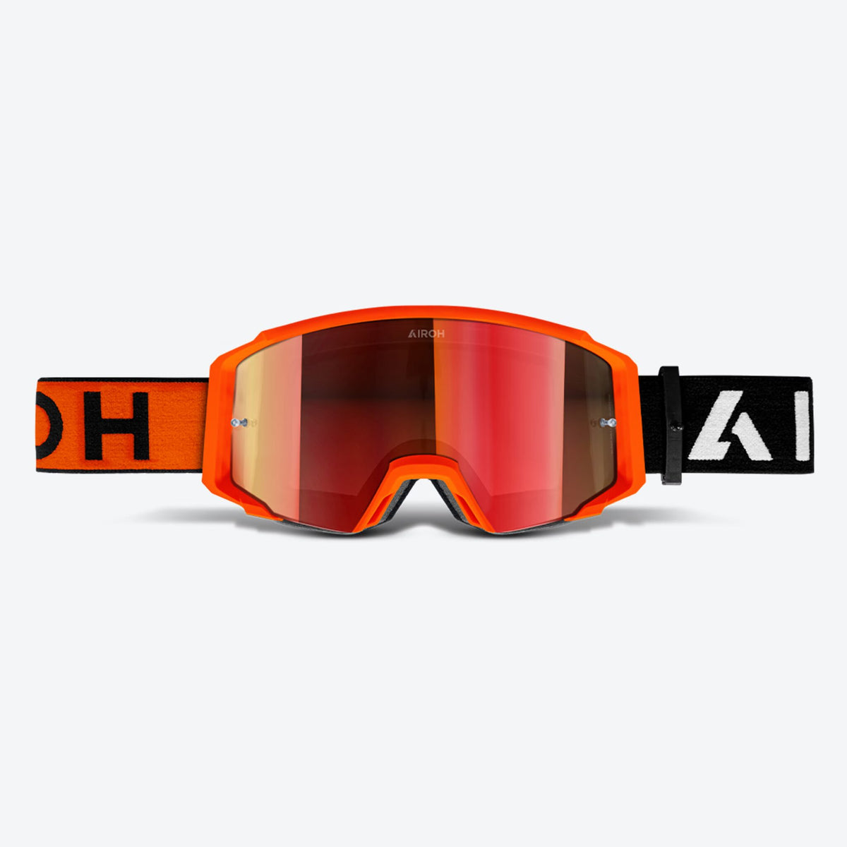 Airoh Blast XR1 arancio opaco ripreso frontalmente da vicino, lente specchio rossa antigraffio