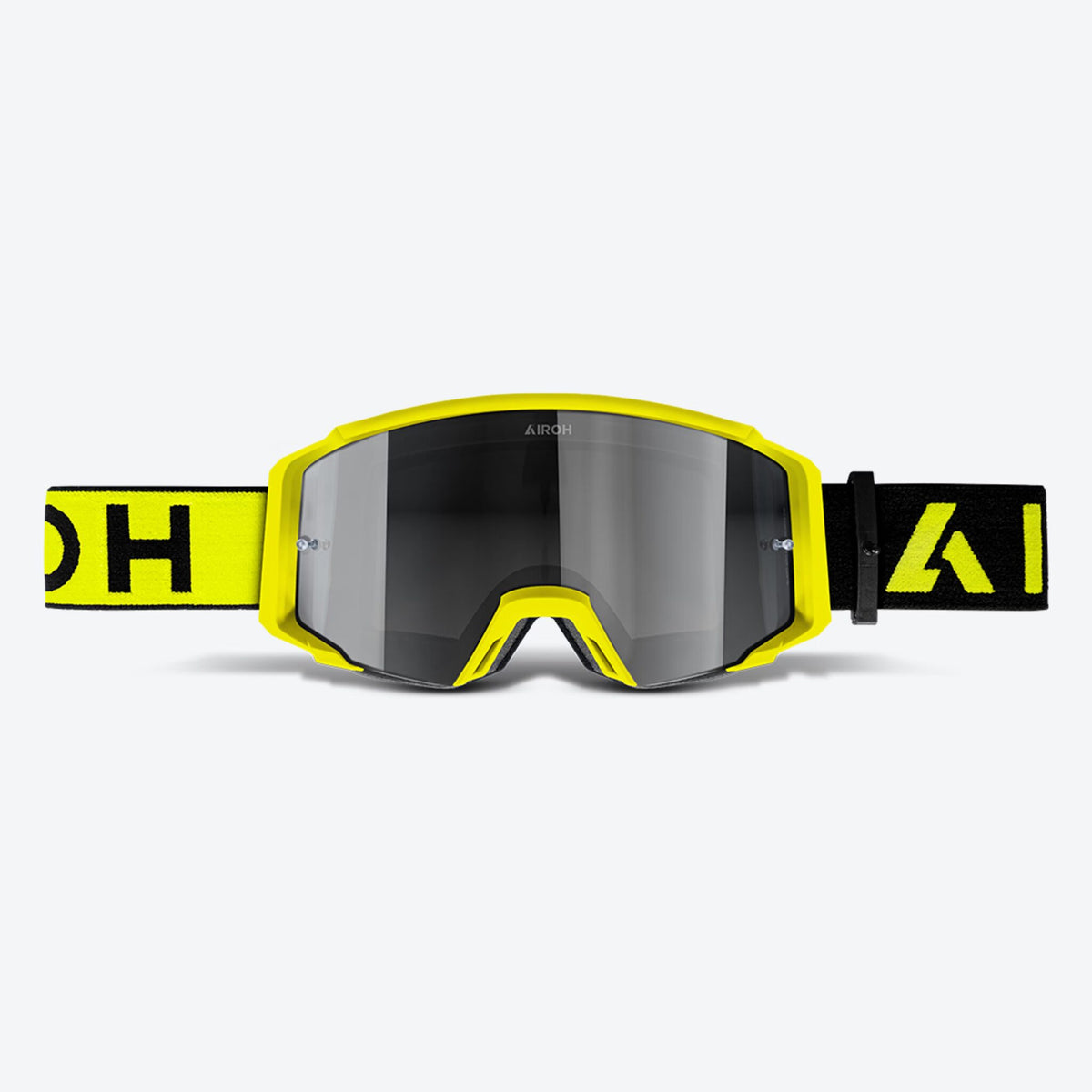 Airoh Blast XR1 giallo fluo opaco in primo piano frontale, lente specchio argento e telaio TPU