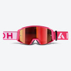 Airoh Blast XR1 rosa opaco in primo piano frontale, lente specchio rossa e telaio flessibile