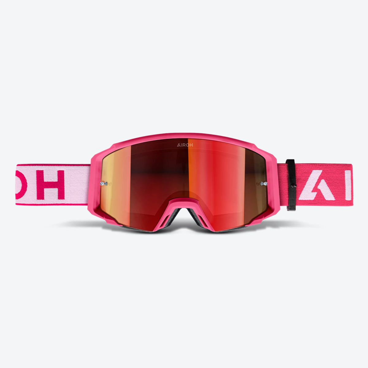 Airoh Blast XR1 rosa opaco in primo piano frontale, lente specchio rossa e telaio flessibile