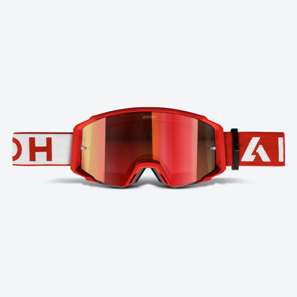 Airoh Blast XR1 rosso opaco in primo piano frontale, lente specchio rossa e telaio in TPU