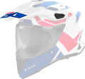 Frontino Reveal Blu/Rosso Lucido originale Airoh CM2R18F1 per casco Commander 2, mostrato su un casco in trasparenza, foto ufficiale del ricambio