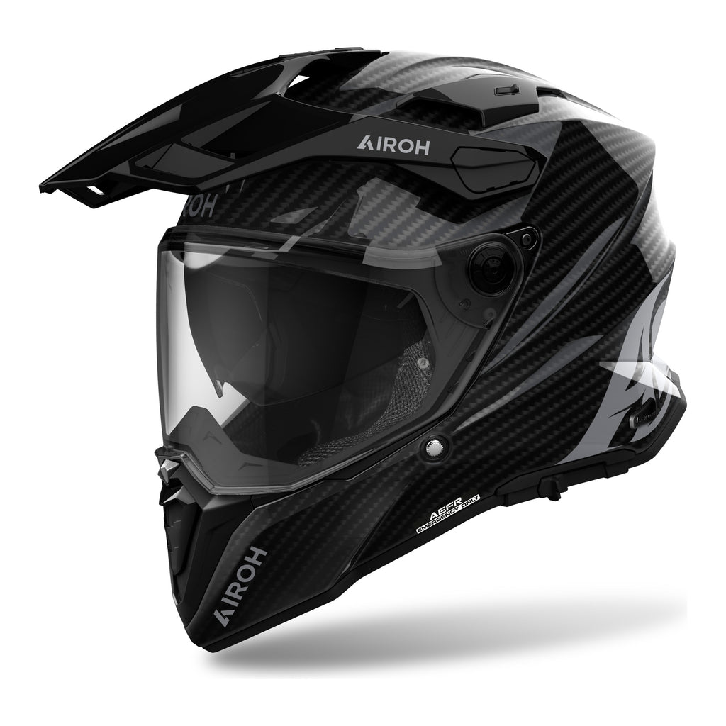 Airoh Commander 2 Carbon Carbonio Lucido visto di tre quarti dal lato sinistro, con frontino e visiera