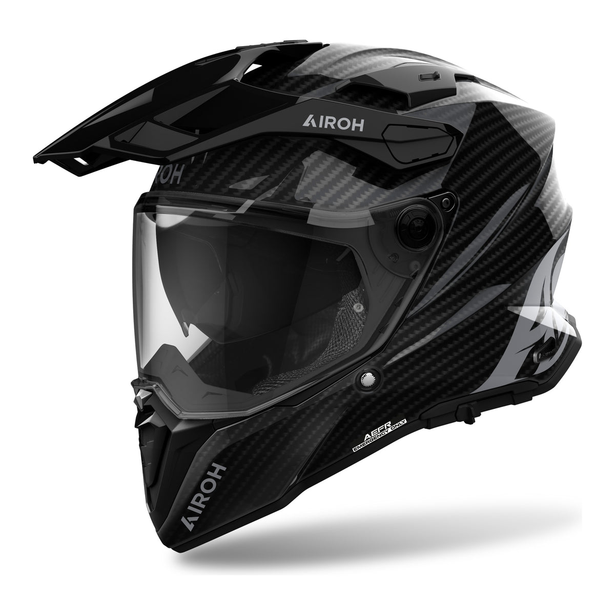 Airoh Commander 2 Carbon Carbonio Lucido visto di tre quarti dal lato sinistro, con frontino e visiera