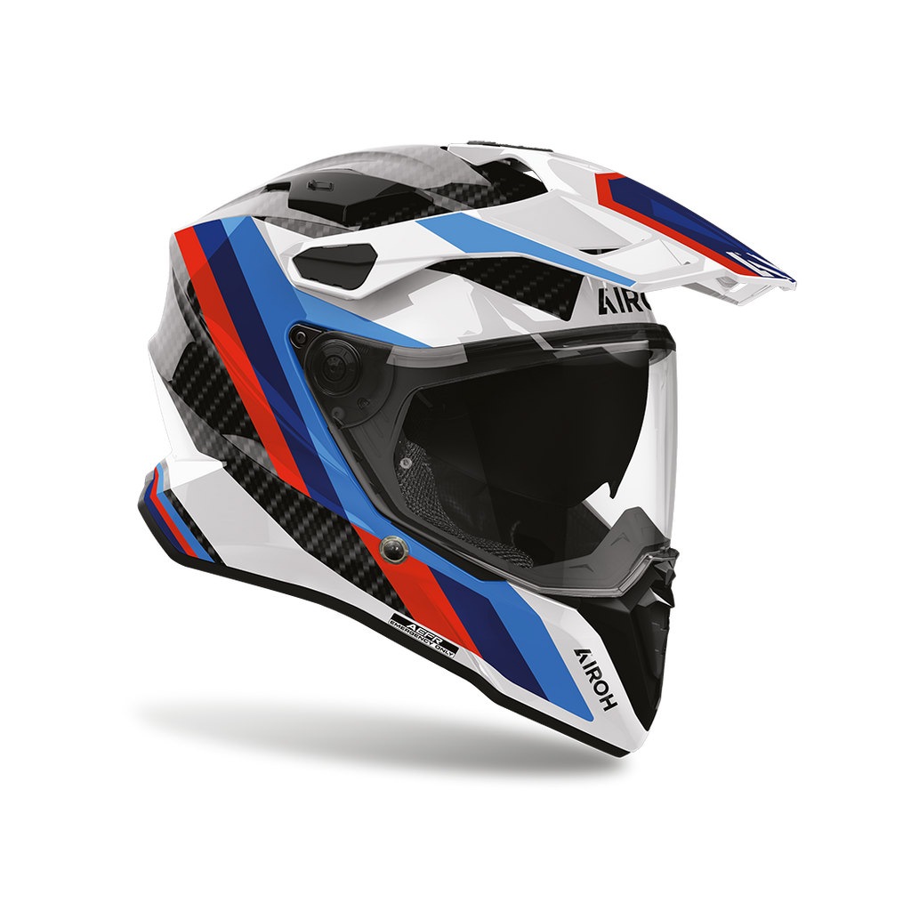Airoh Commander 2 Carbon Rank Carbonio Lucido visto di tre quarti dal lato destro, con frontino e visiera