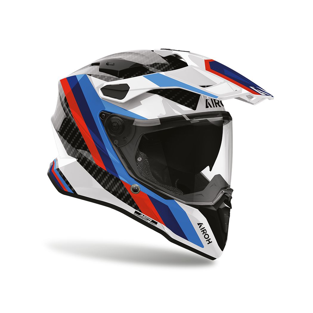 Airoh Commander 2 Carbon Rank Carbonio Lucido visto di tre quarti dal lato destro, con frontino e visiera