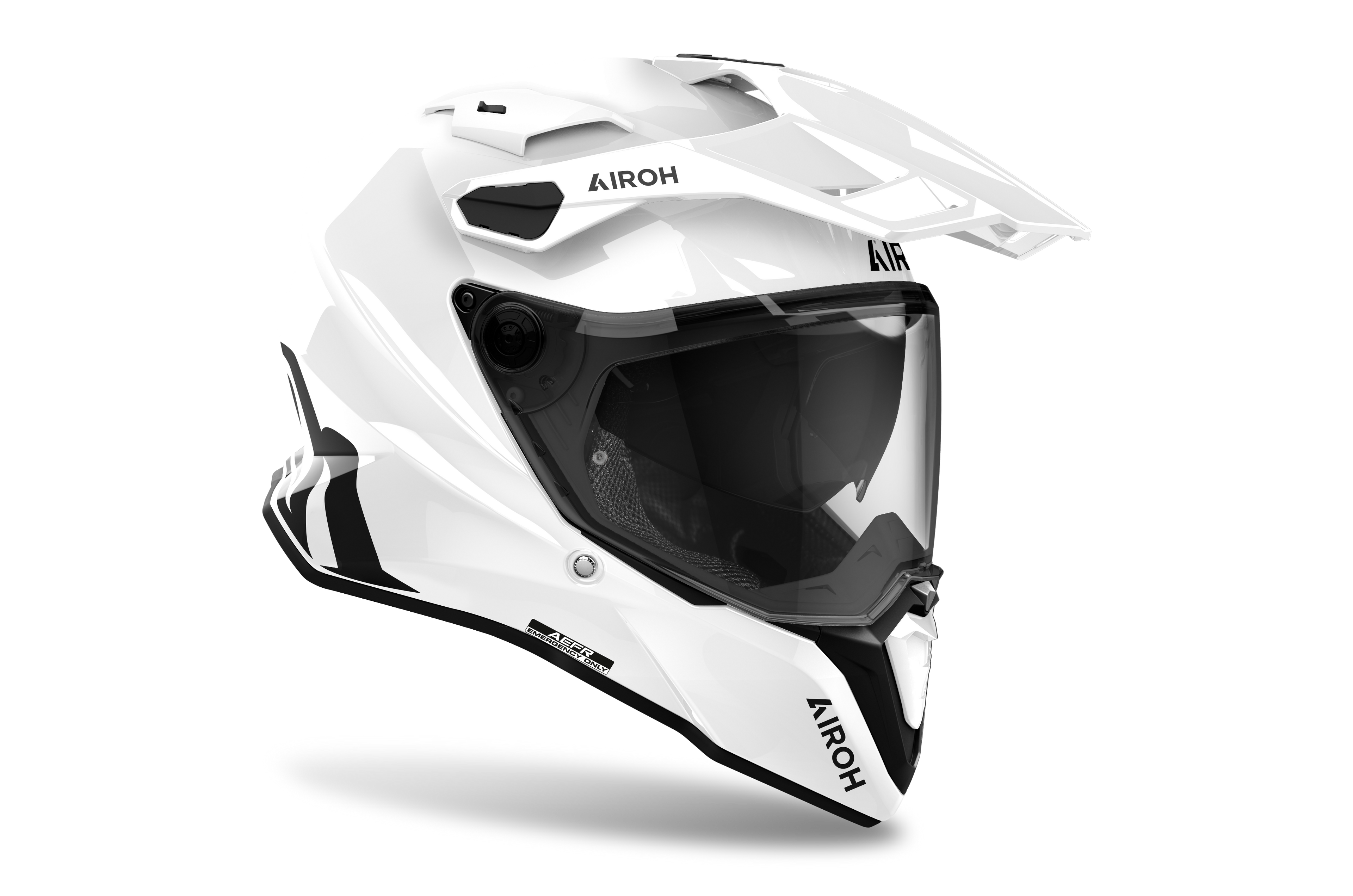 Airoh Commander 2 Color bianco lucido casco adventure, tre quarti anteriore sinistra con frontino