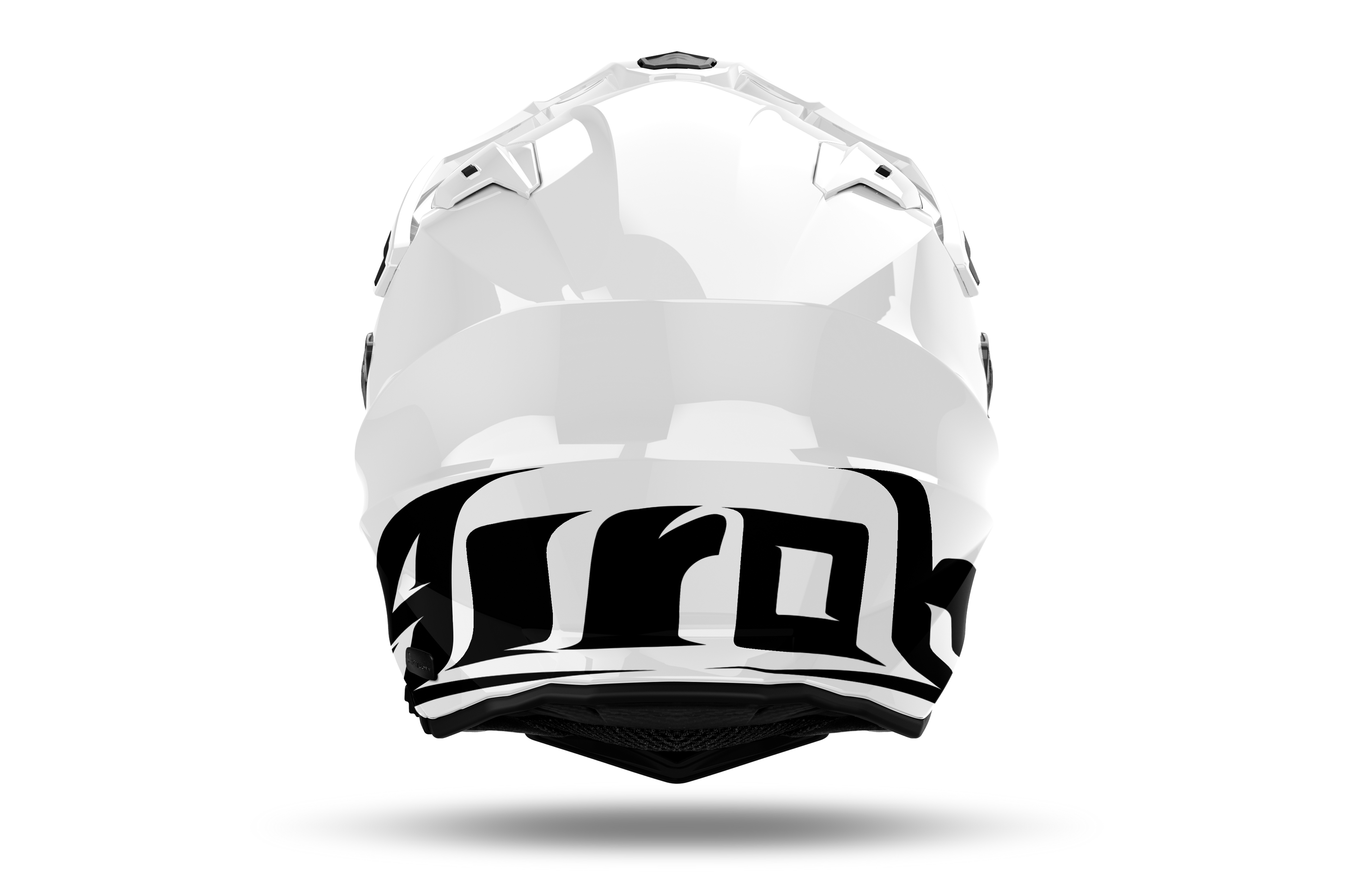 Airoh Commander 2 Color bianco lucido casco adventure, vista posteriore, logo Airoh sulla nuca