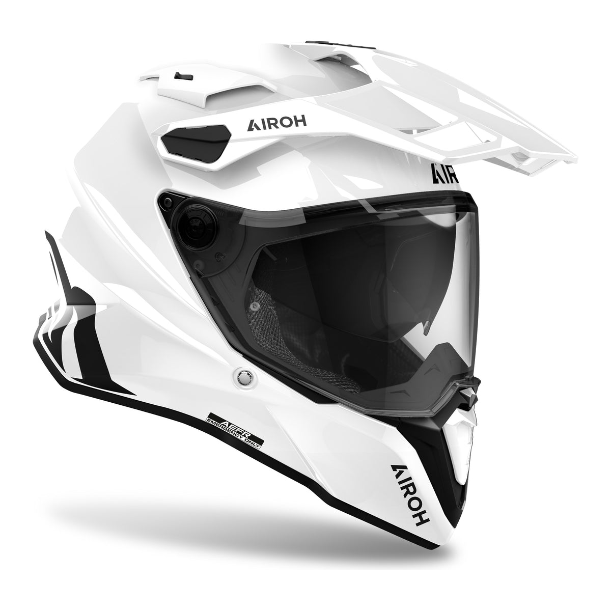 Airoh Commander 2 Color Bianco Lucido (CM214), casco adventure visto di tre quarti dal lato destro, grafica bianca lucida a tinta unita