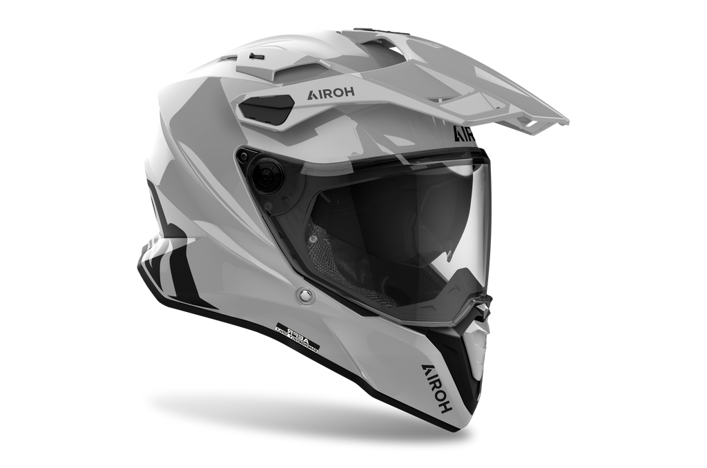 Airoh Commander 2 Color grigio cemento lucido casco adventure, tre quarti anteriore destra, visiera chiusa