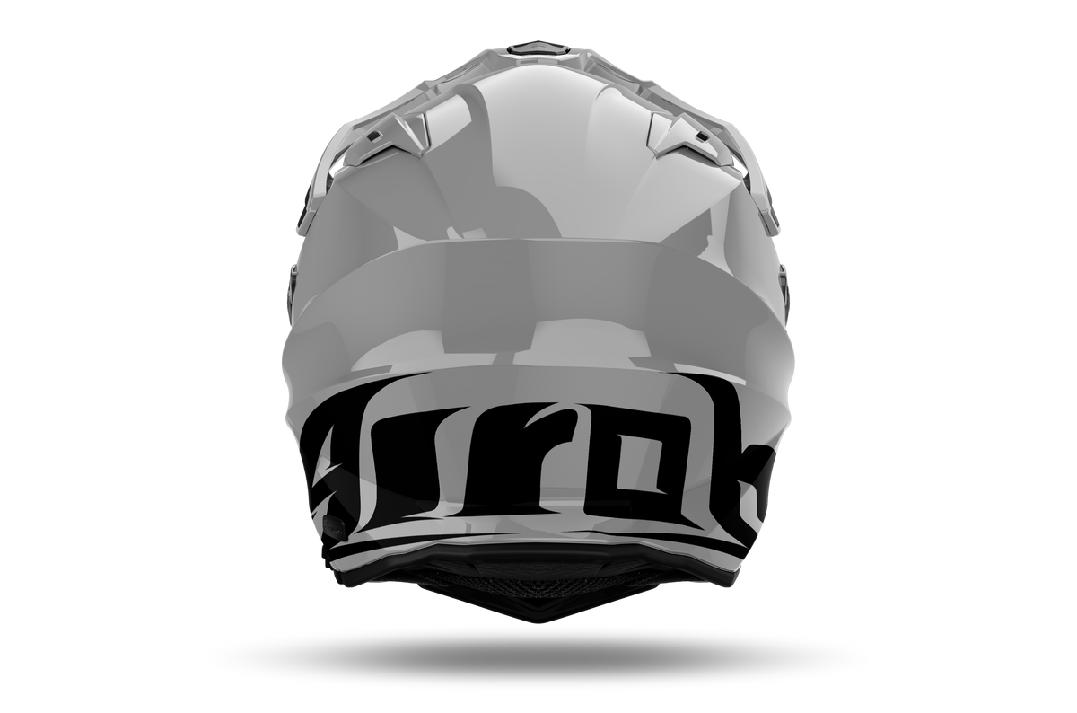 Airoh Commander 2 Color grigio cemento lucido casco adventure, vista posteriore, logo Airoh sulla nuca