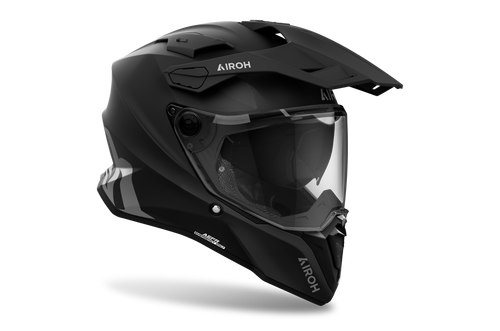 Airoh Commander 2 Color nero opaco casco adventure, tre quarti anteriore sinistra con frontino