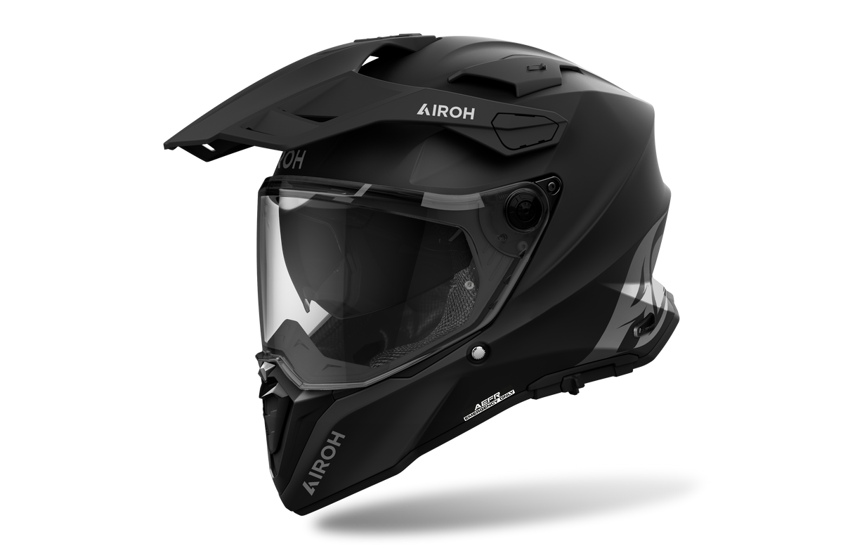 Airoh Commander 2 Color nero opaco casco adventure, tre quarti anteriore destra, visiera chiusa