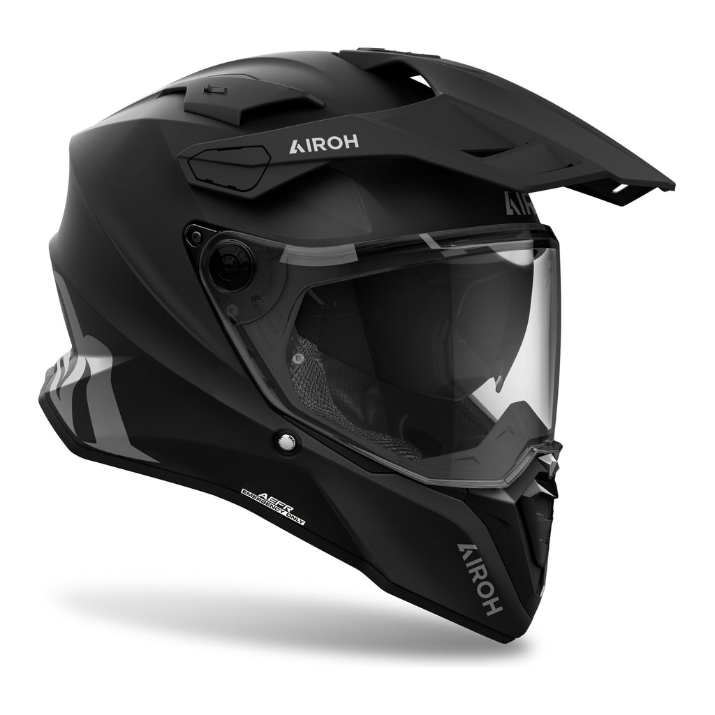Airoh Commander 2 Color Nero Opaco (CM211), casco adventure visto di tre quarti dal lato destro, grafica nera opaca a tinta unita