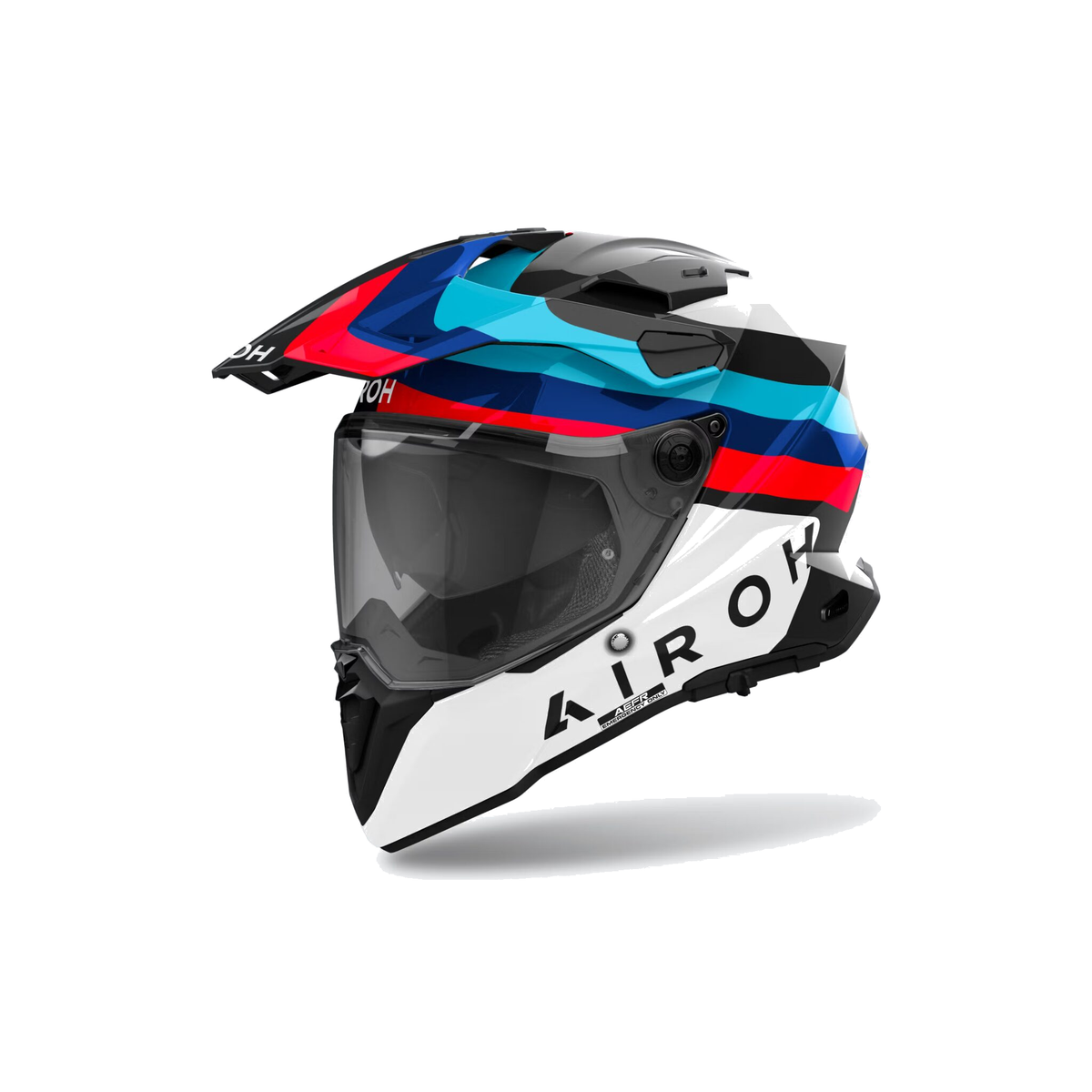 Airoh Commander 2 Doom Nero/Bianco Lucido CM2D81, casco adventure, vista di tre quarti dal lato sinistro
