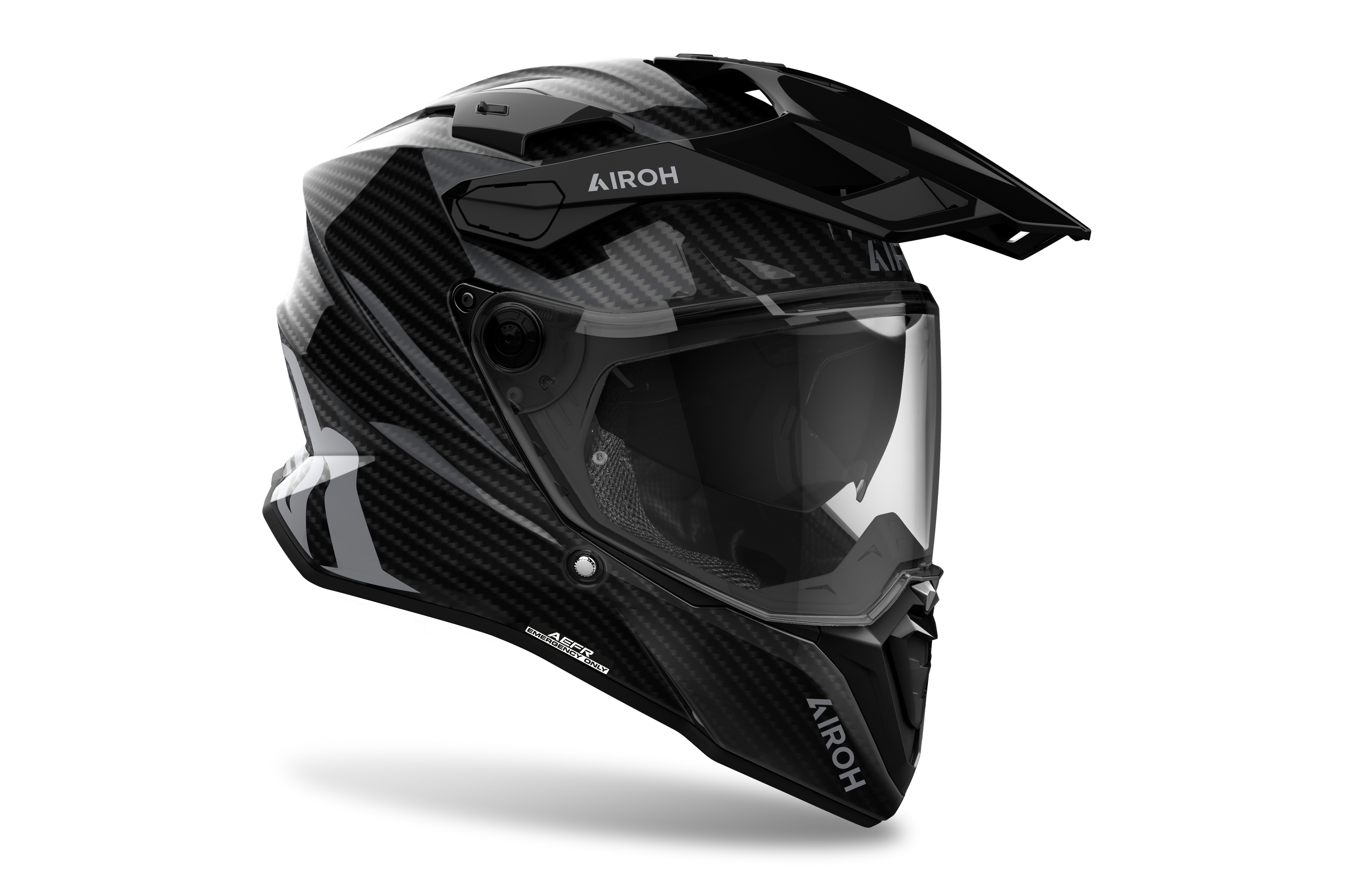 Airoh Commander 2 Full Carbon carbonio lucido casco adventure, tre quarti anteriore sinistra con frontino