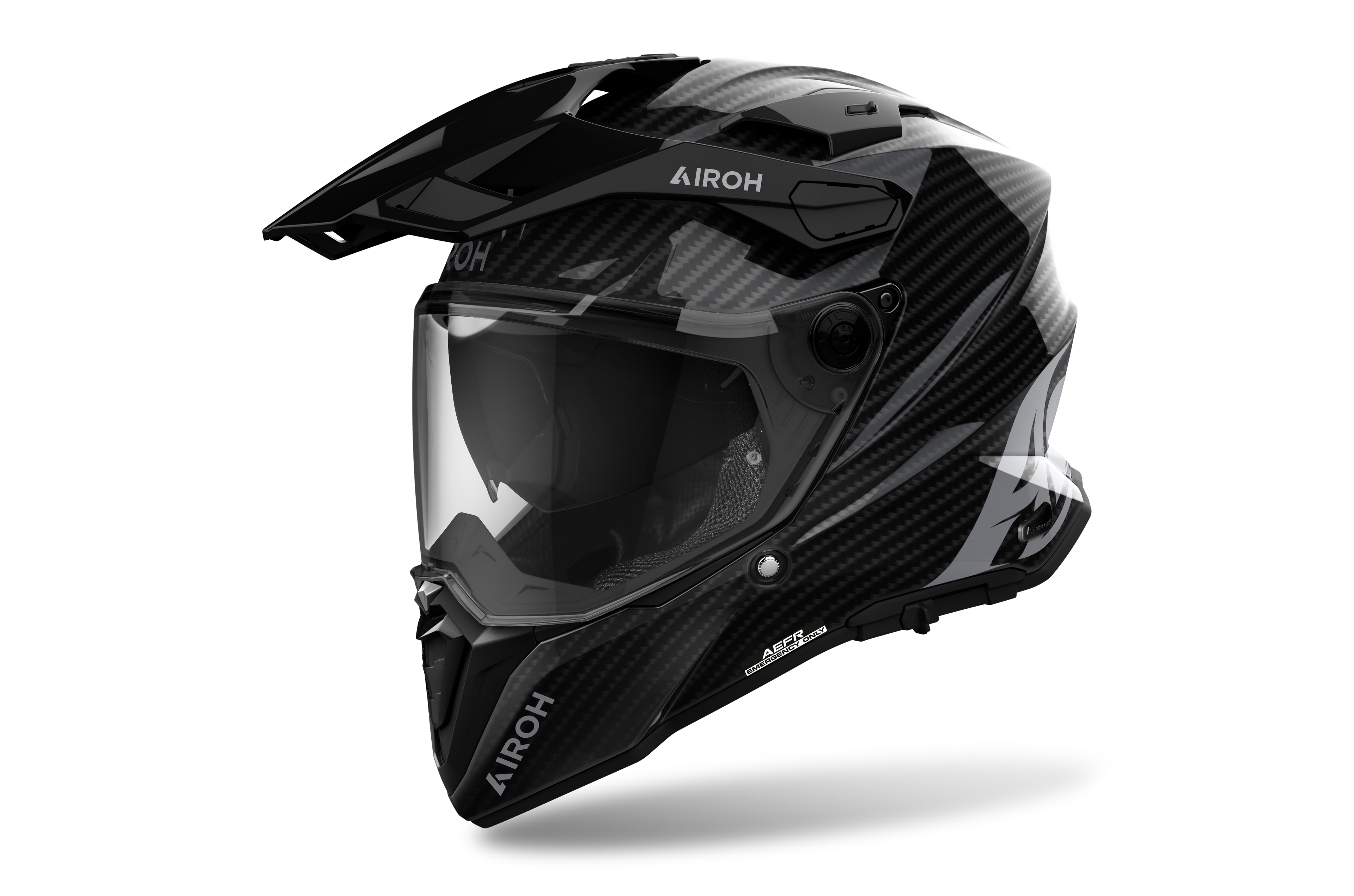 Airoh Commander 2 Full Carbon carbonio lucido casco adventure, tre quarti anteriore destra, visiera chiusa