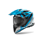 Airoh Commander 2 Mavick Azzurro/Grigio/Bianco Lucido CM2M82, casco adventure, vista di tre quarti dal lato sinistro