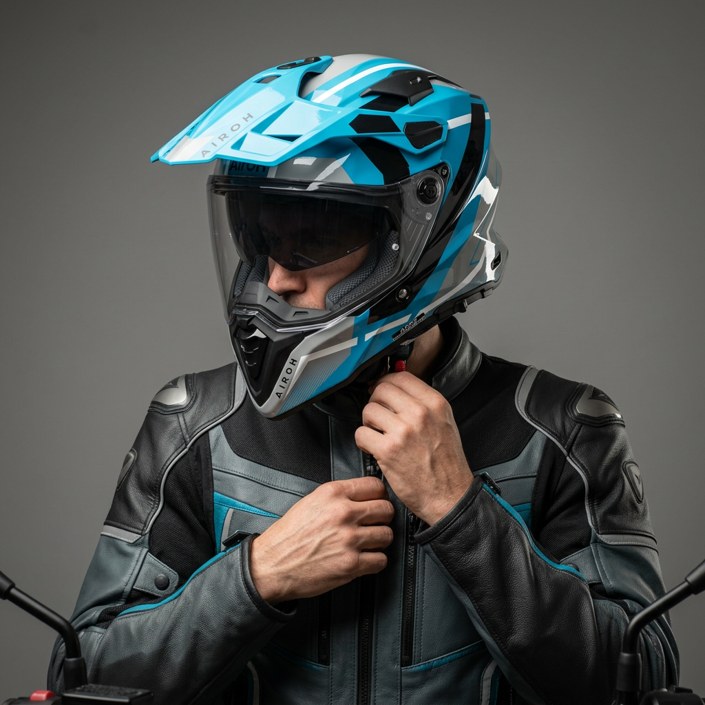 Airoh Commander 2 Mavick Azzurro/Grigio/Bianco Lucido – Casco Adventure ECE 22.06 Carbonio HPC (CM2M82)
